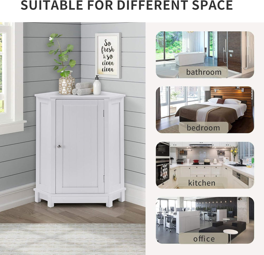 White Corner Cabinet Bathroom Floor Storage with Adjustable Shelves F38414