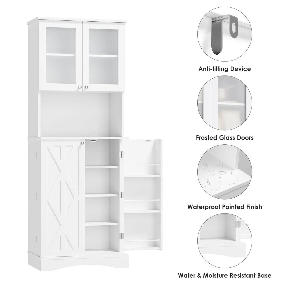 63'' White 4 Door Kitchen Storage Cabinet with Adjustable Shelves P298575