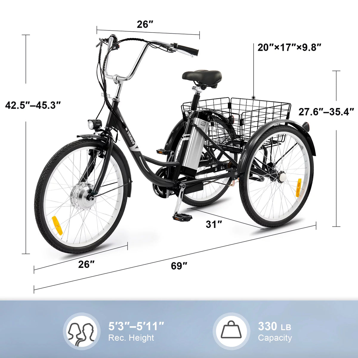 Black 250W 3 Wheel Electric Tricycle Z26712