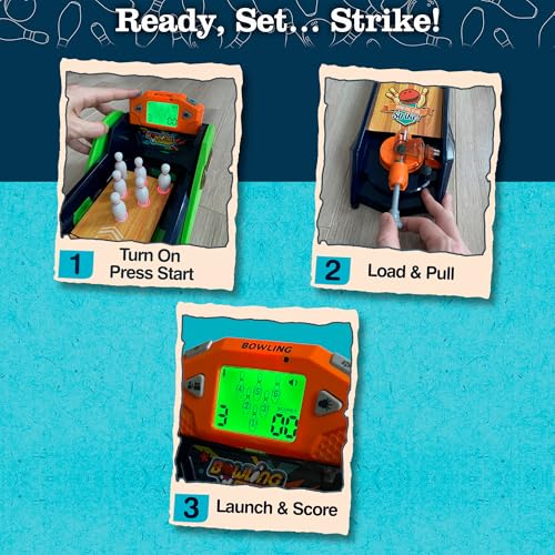 Electronic Tabletop Arcade Bowling Game with LCD Auto Scoring, Lights & Sound Y782