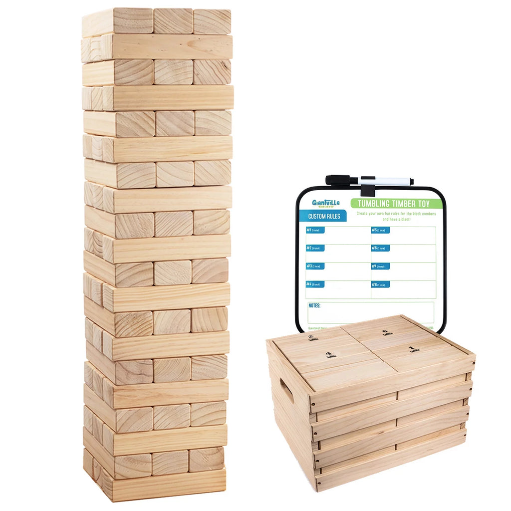 60 Jumbo Wooden Blocks Tumbling Timber Toy with Storage Crate P3650