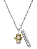 Goldtone Silvertone Star of David Spinner Mother Daughter Bar Charm Necklace, 23" N639