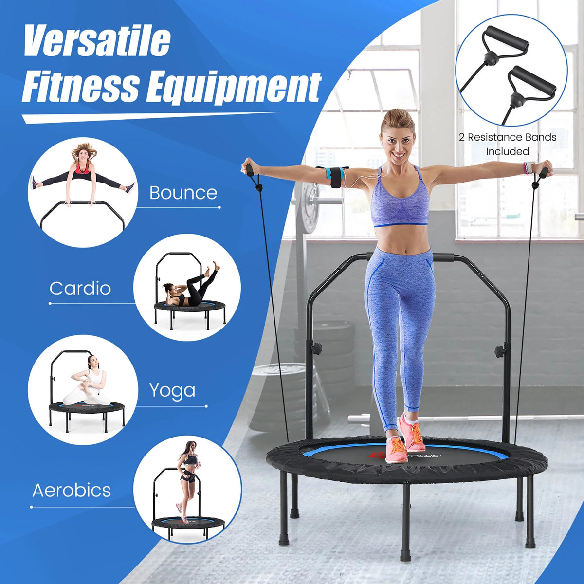 40'' Foldable Trampoline Rebounder with Resistance Bands J769