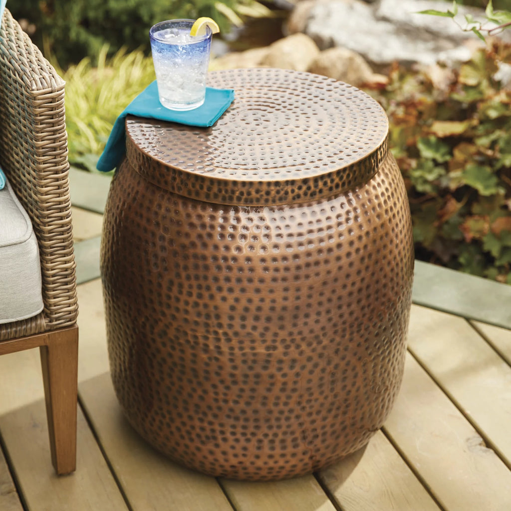 20" Hammered Finish Metal Garden Stool O525