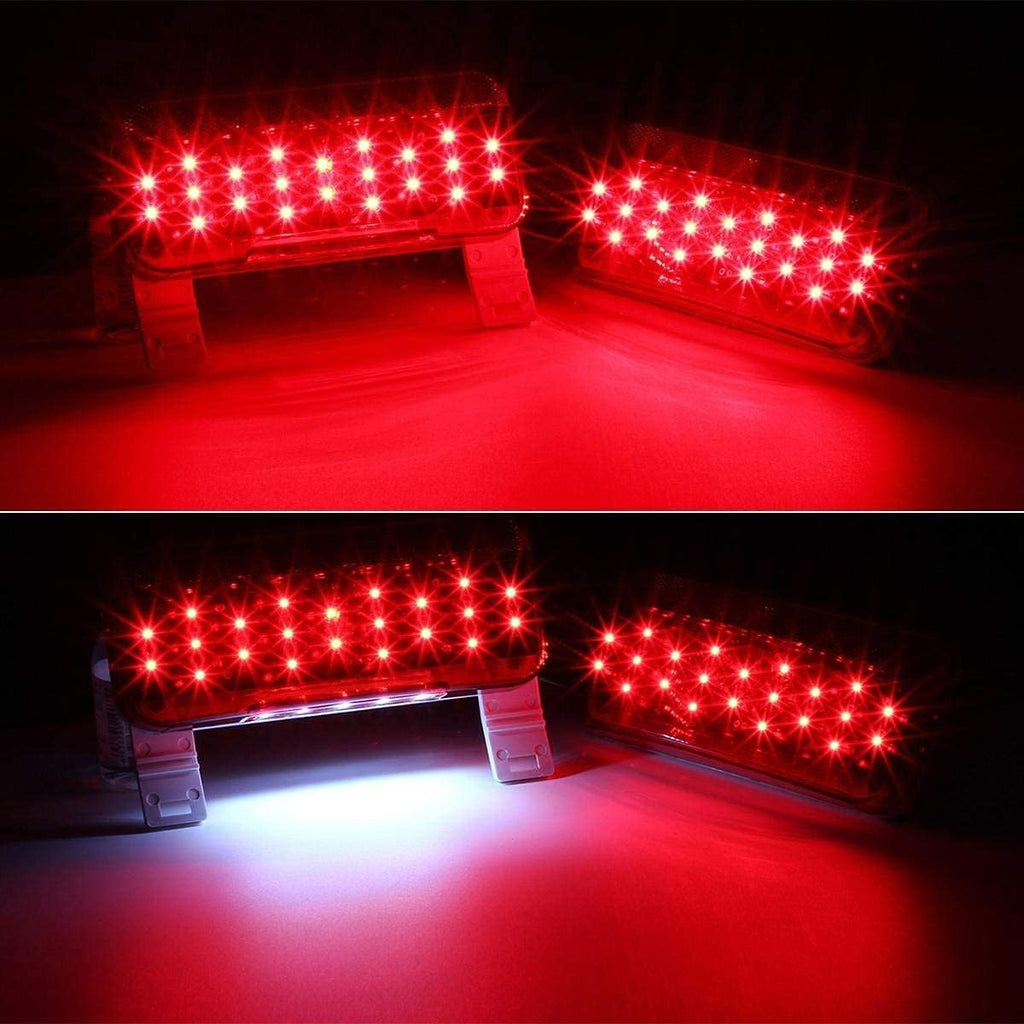12V LED RV Camper Trailer Tail Light Kit, 5X Amber Double Bullseye LED Side Marker Clearance Lights, Red LED Stop Turn Brake Tail Lights, White Base Pack of 2 A44468