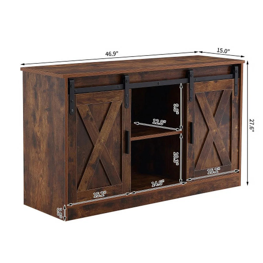 Wooden TV Stand with Storage Cabinet & 2 Sliding Barn Doors N51813