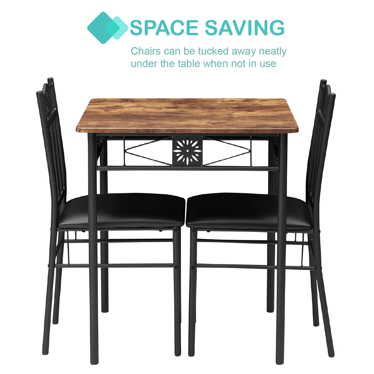 3-Piece Wooden Dining Table Set with 2 Pu Cushion Chairs O272462