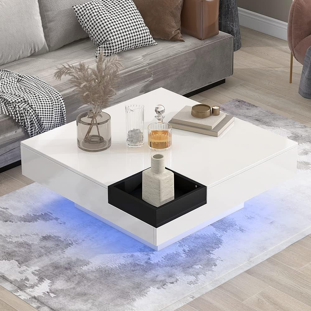 Square LED Coffee Table with 16 Colors and Detachable Tray W54456