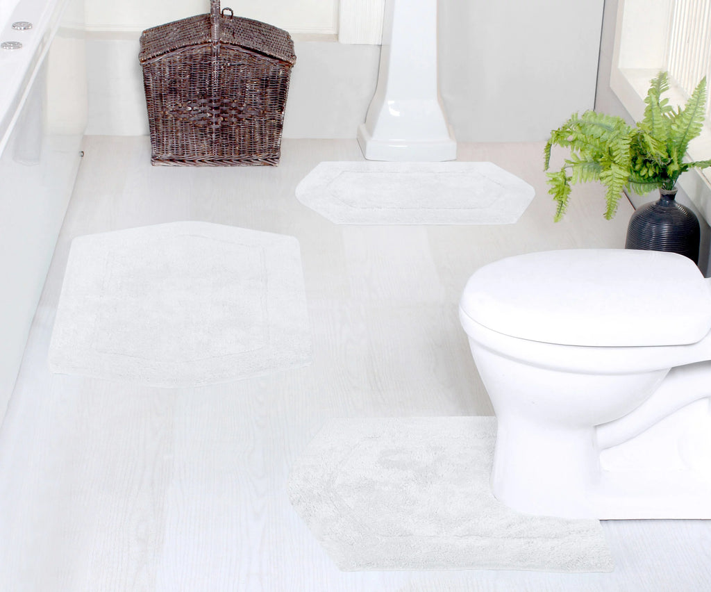 White Cotton Non-Slip 3 Piece Bath Rug Set R589