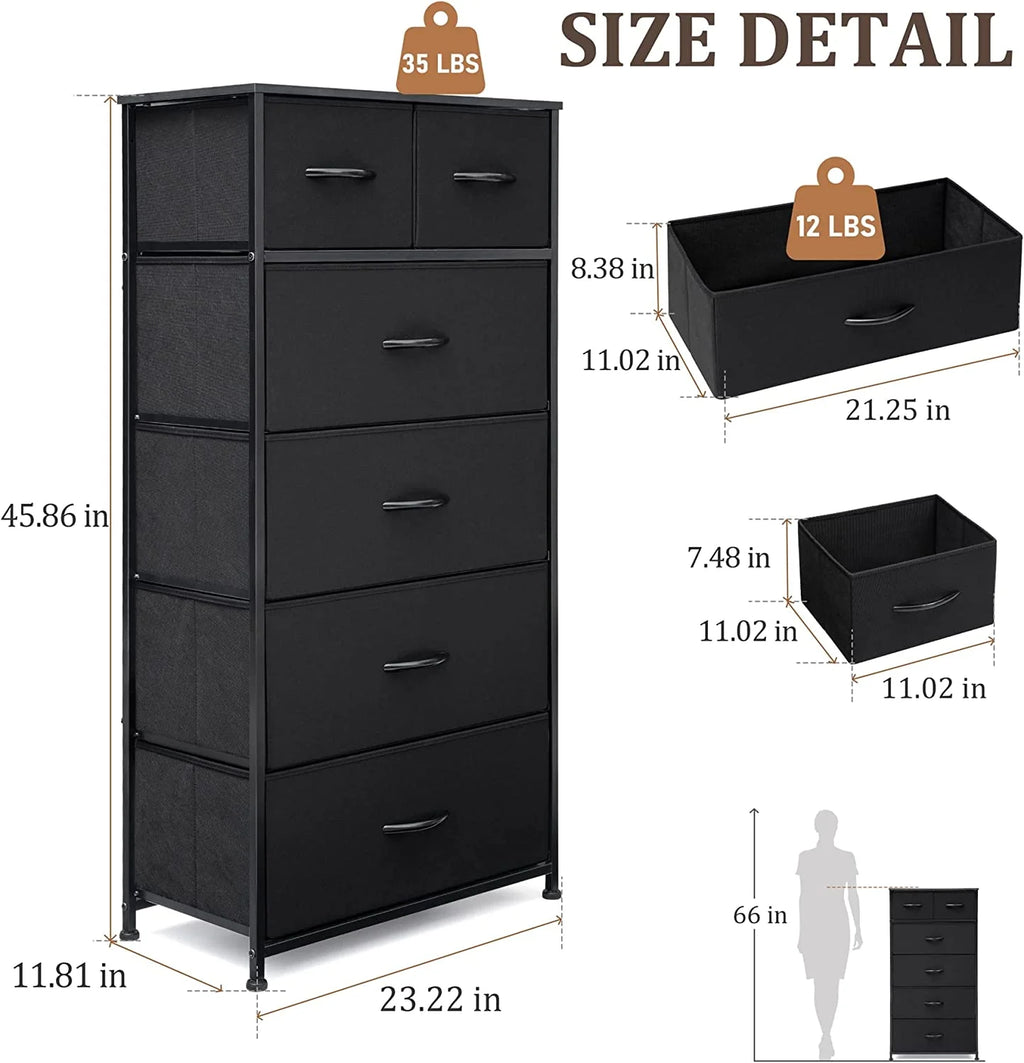 Black 6 Drawer Fabric Dresser C7545
