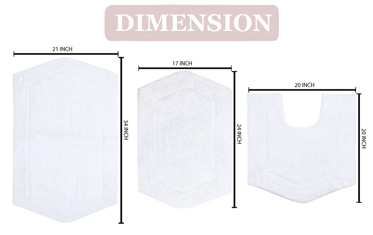 White Cotton Non-Slip 3 Piece Bath Rug Set R589