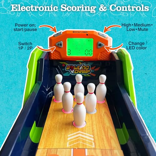 Electronic Tabletop Arcade Bowling Game with LCD Auto Scoring, Lights & Sound Y782