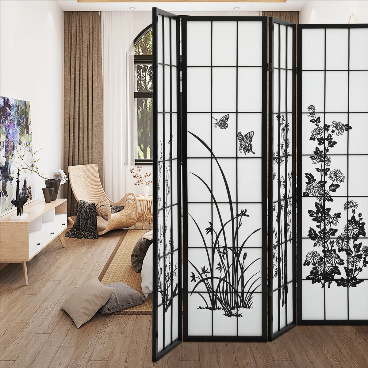 4 Panel Wood Foldable Room Divider D4187