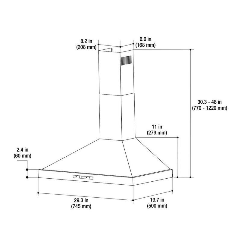 30 in. Convertible Wall Mount Range Hood with 2 Charcoal Filters in Stainless Steel T264