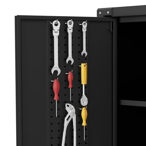 72" H Black Locking Metal Storage Cabinet with Wheels F584584