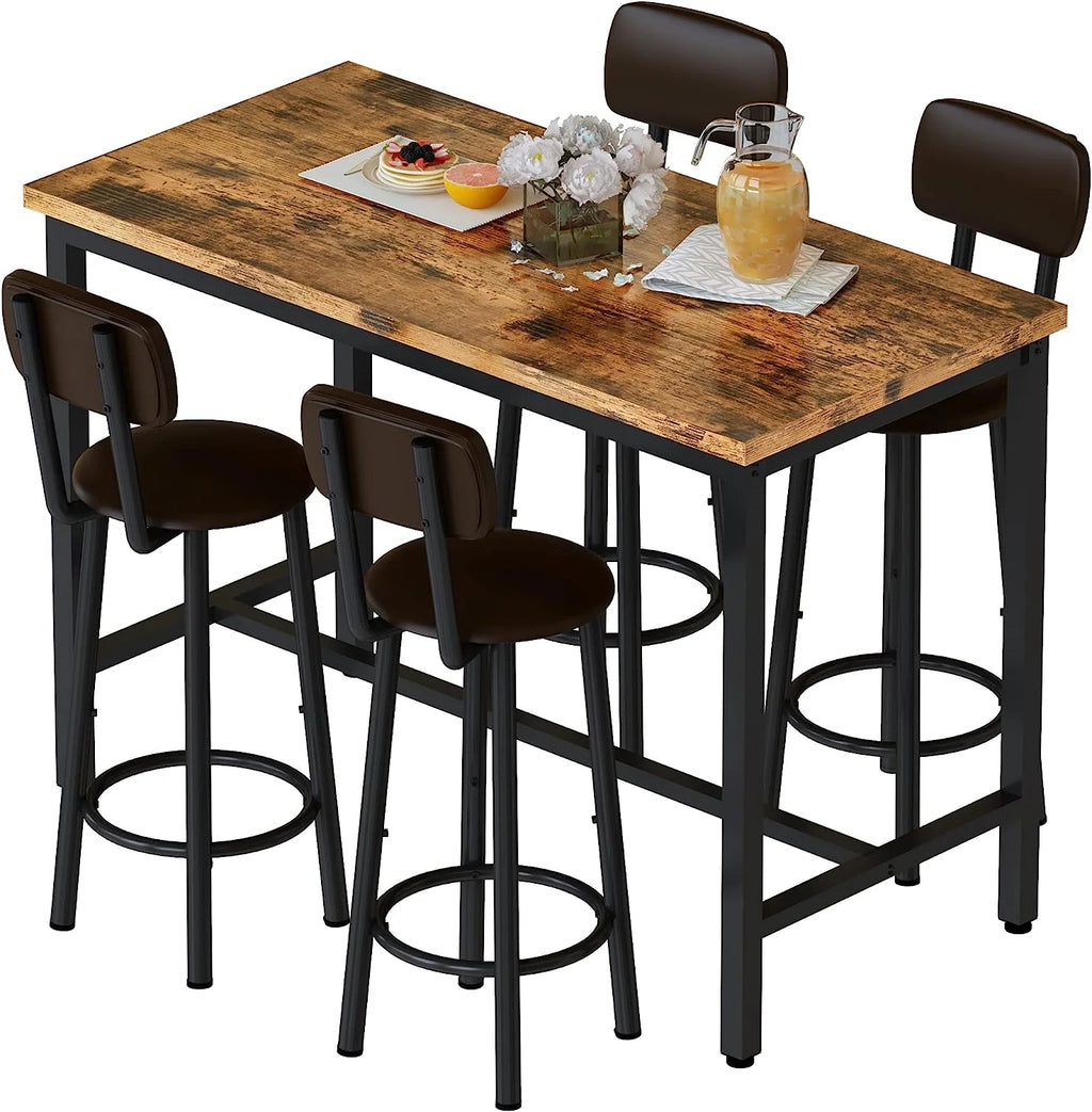 Faux Wooden 5-Piece Table Set with 4 Upholstered Chairs W70869