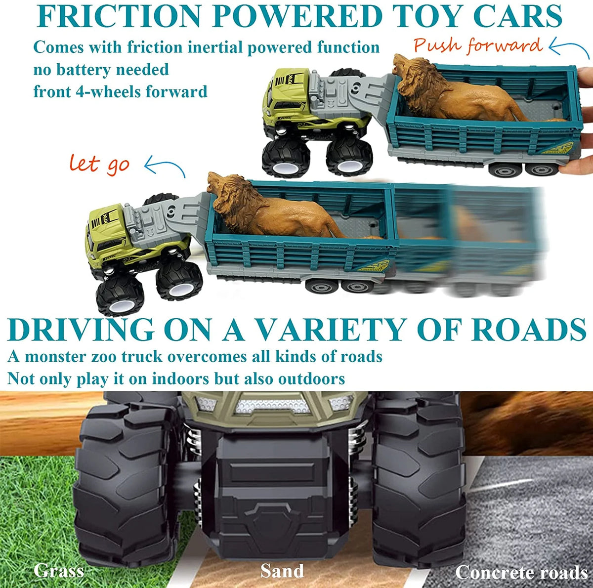Friction Powered Toy Cars Animal Transporter with Lion Figurine E669