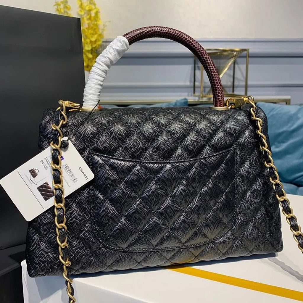 Black Large Flap Bag With Top Handle M32293