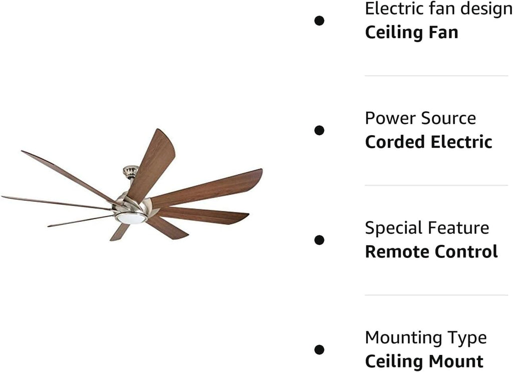 70 Inch Brushed Nickel Indoor Ceiling Fan with Light and Remote Control S50623