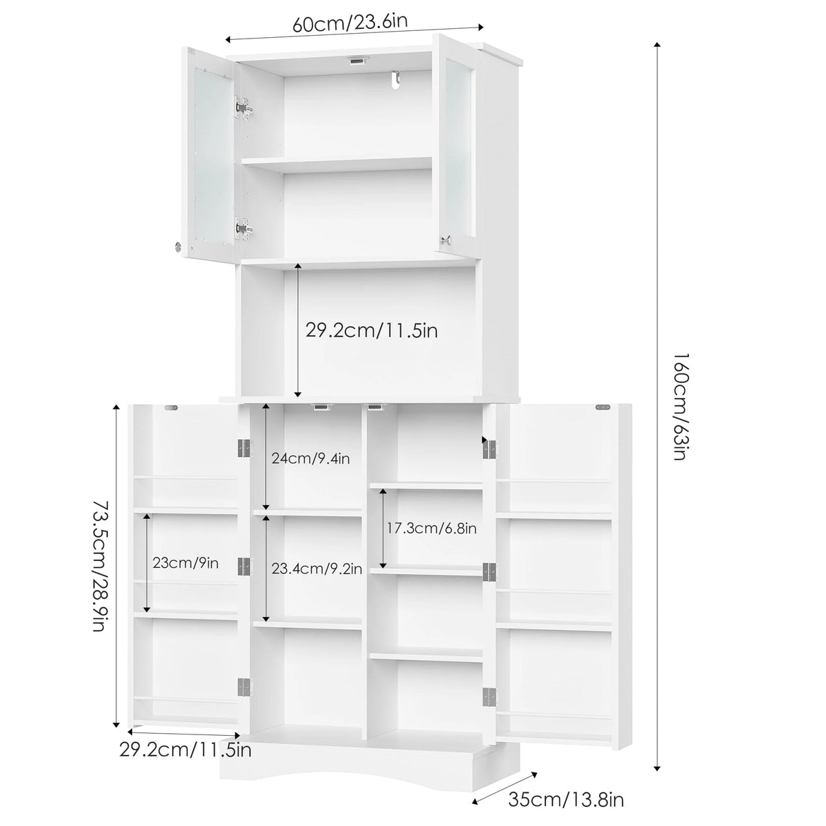 63'' White 4 Door Kitchen Storage Cabinet with Adjustable Shelves P298575