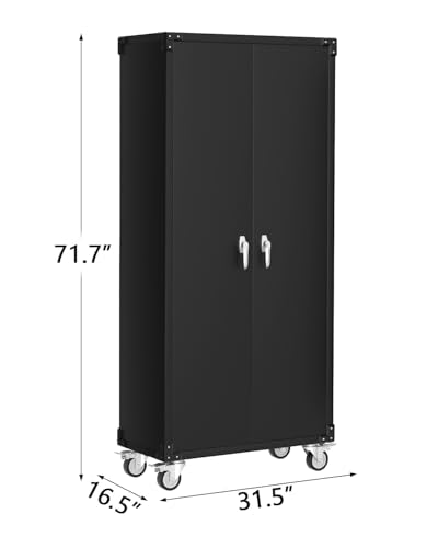 72" H Black Locking Metal Storage Cabinet with Wheels F584584