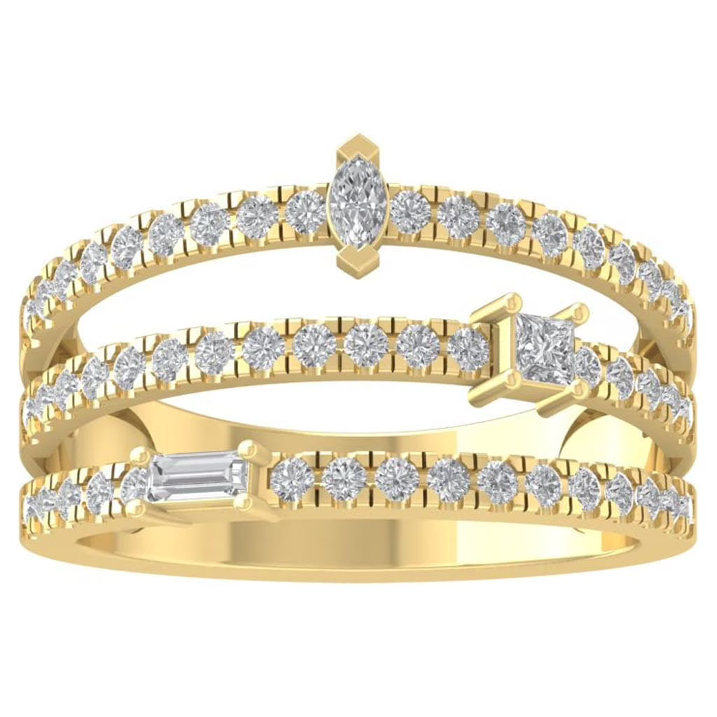 10K Yellow Gold Lab Grown Diamond Three Row Wedding Band Ring H7789