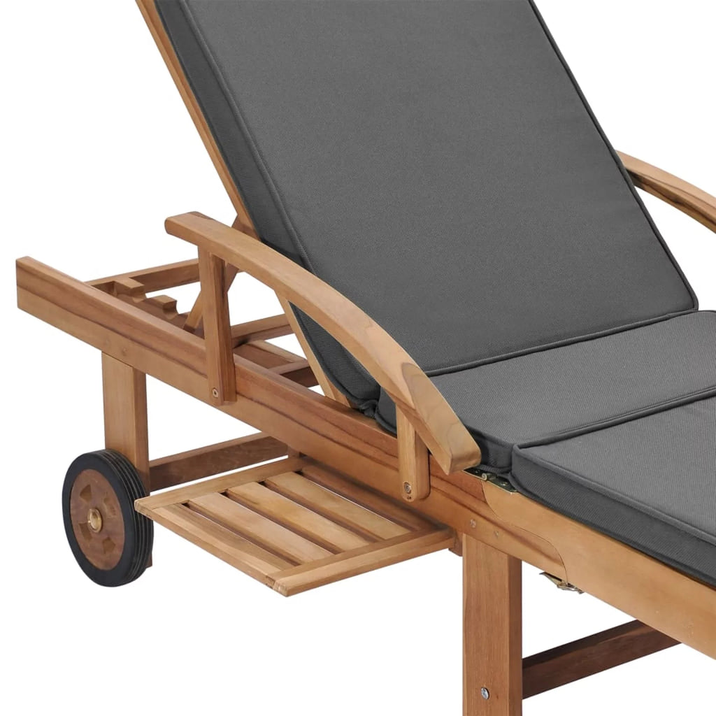 Adjustable Teak Wood Chaise Lounge Chair with Wheels M923642