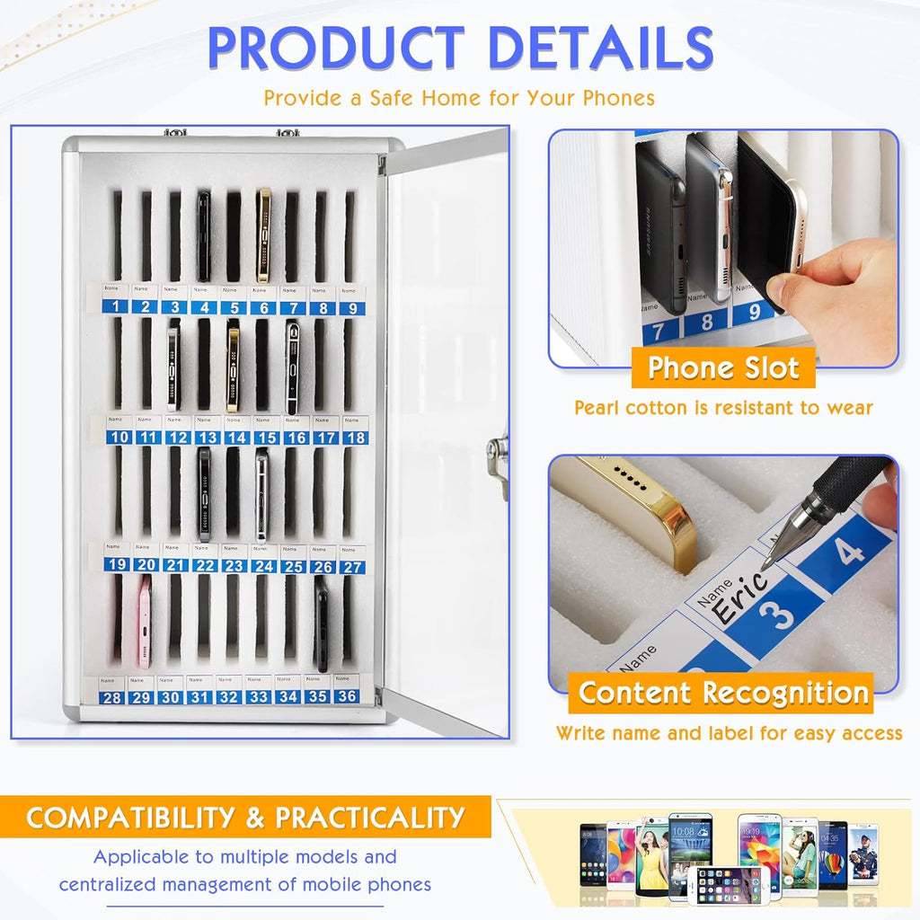 36 Slots Aluminum Alloy Pocket Chart Storage Cabinet with Locked R156