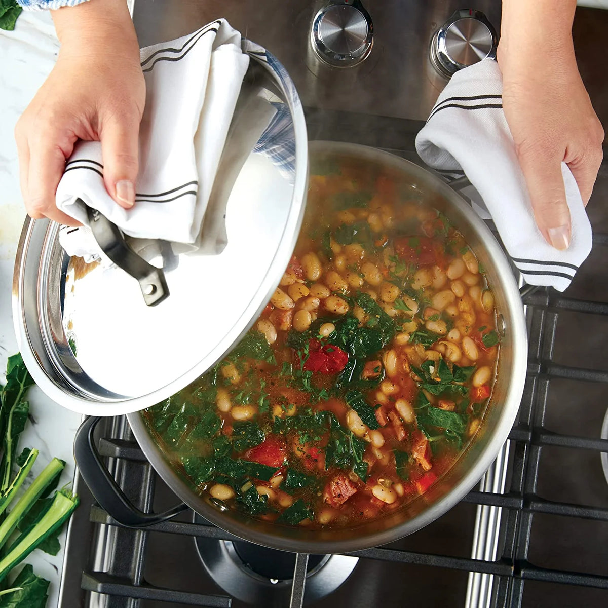 5-Ply Clad Polished Stainless Steel Stock Pot with Lid, 6 Quart E395359