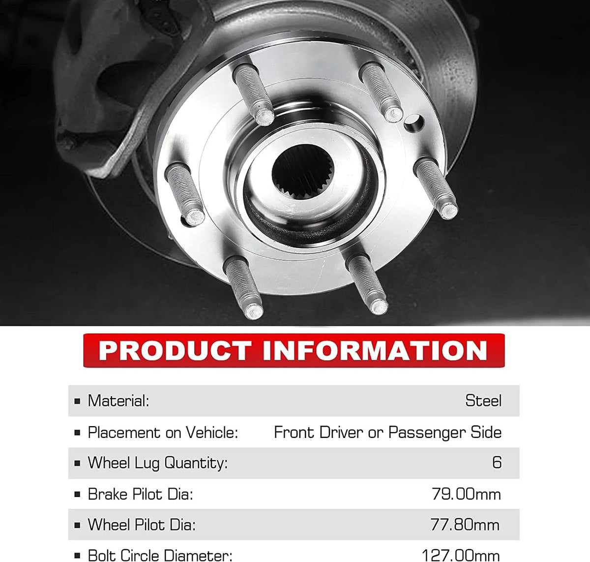 Wheel Bearing Hub Assembly Front 2WD 6-Lug w/ABS N902