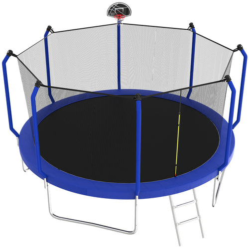 1500LBS 14FT Trampoline with Enclosure, Ladder, Basketball Hoop, Ball N760