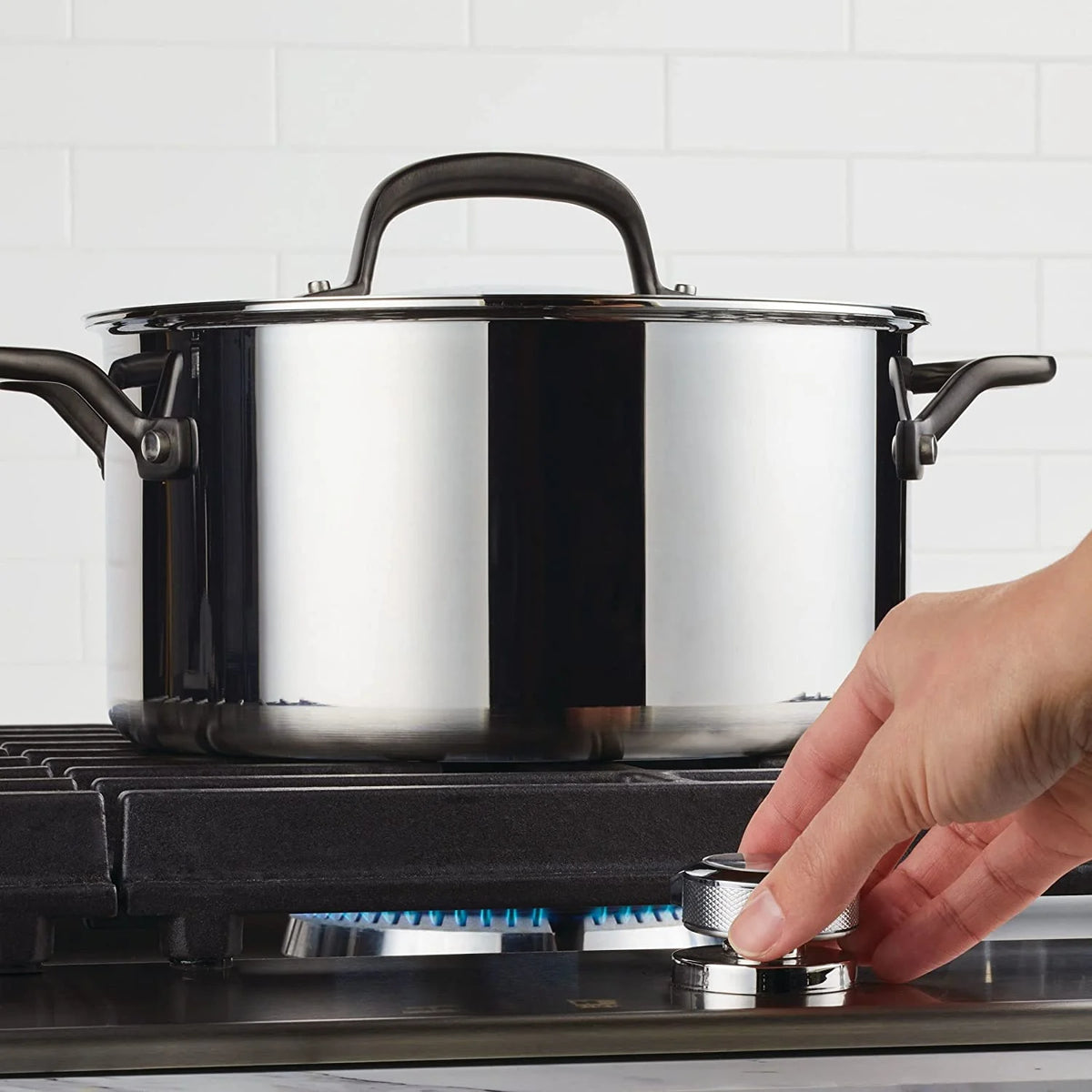 5-Ply Clad Polished Stainless Steel Stock Pot with Lid, 6 Quart E395359