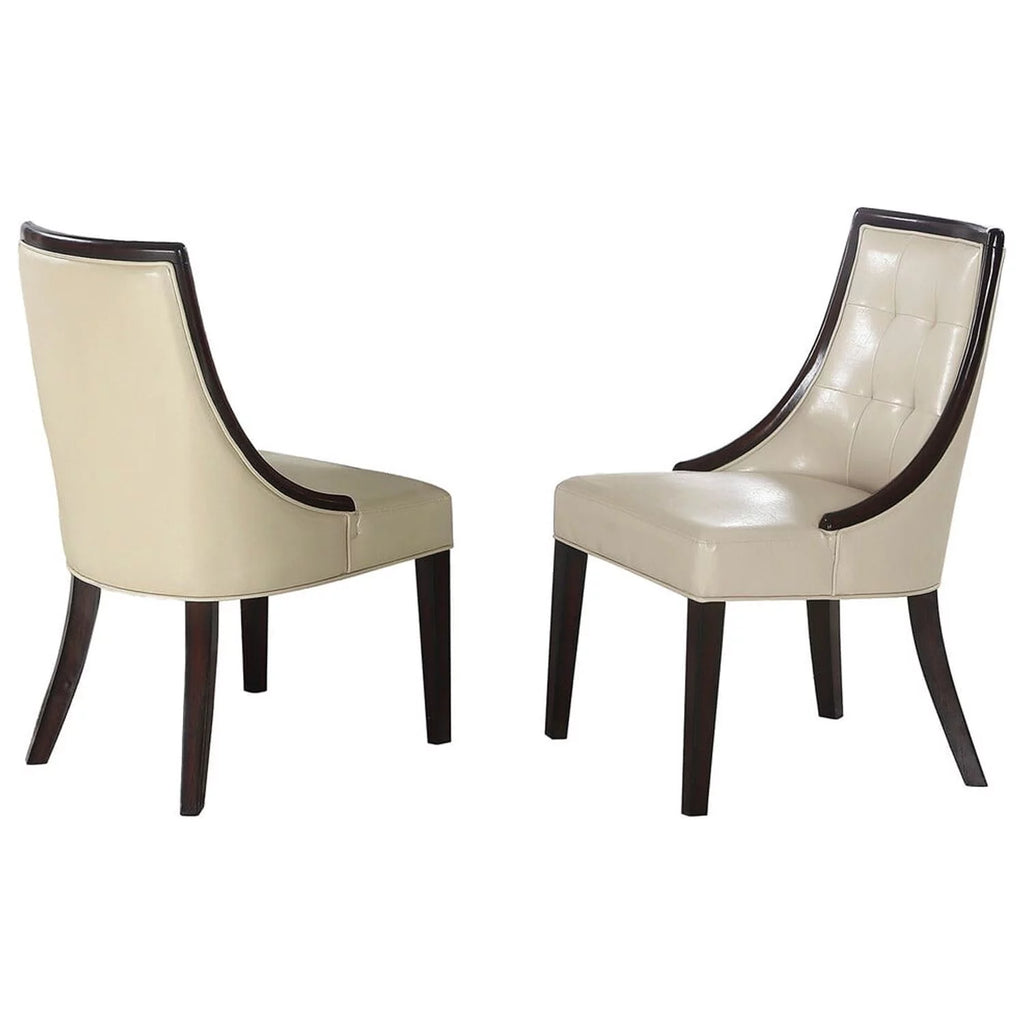 Ivory Espresso Faux Leather Dining Side Chairs Set of 2 G54549