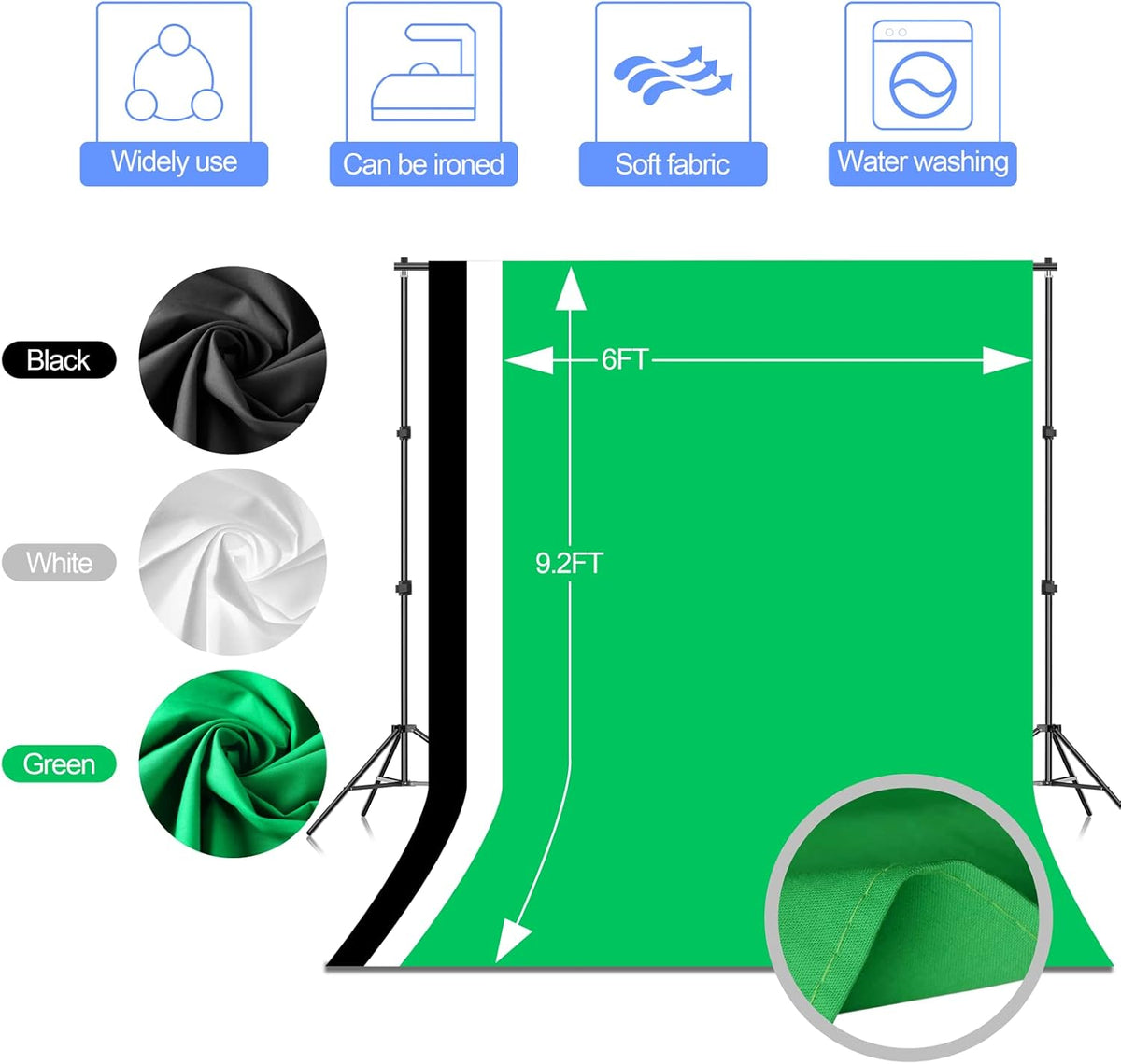 7×10ft Adjustable Photography Backdrop Stand Kit with Polyester Background, Spring Clamps and Carry Bag S687