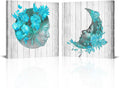2 Pieces Teal Blue Floral Canvas Print Framed Wall Art W2907