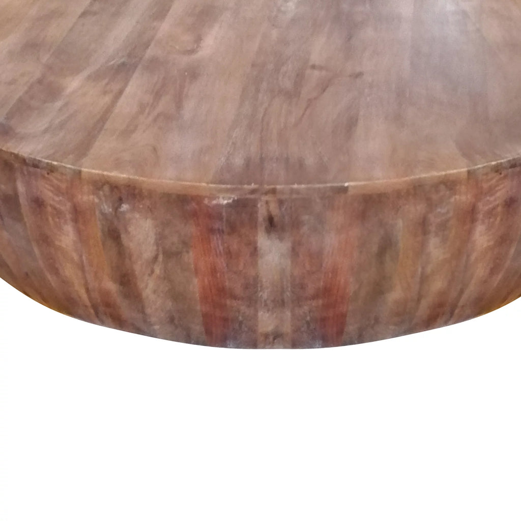 Handcarved Drum Shape Round Top Mango Wood Distressed Wooden Coffee Table T797