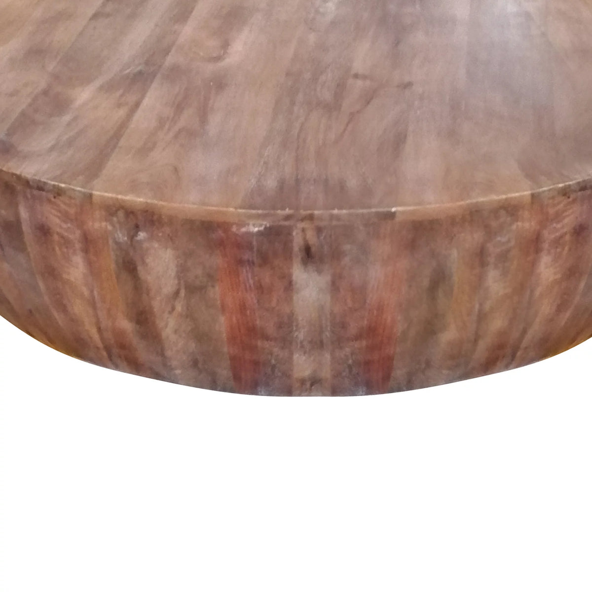 Handcarved Drum Shape Round Top Mango Wood Distressed Wooden Coffee Table T797