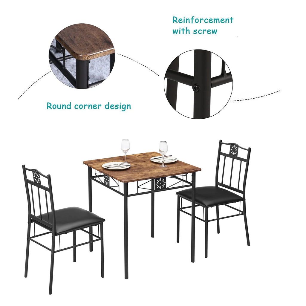 3-Piece Wooden Dining Table Set with 2 Pu Cushion Chairs O272462