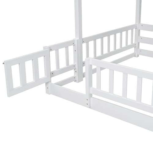White Twin Over Full Bunk Bed with Slide and Storage Staircase D83386