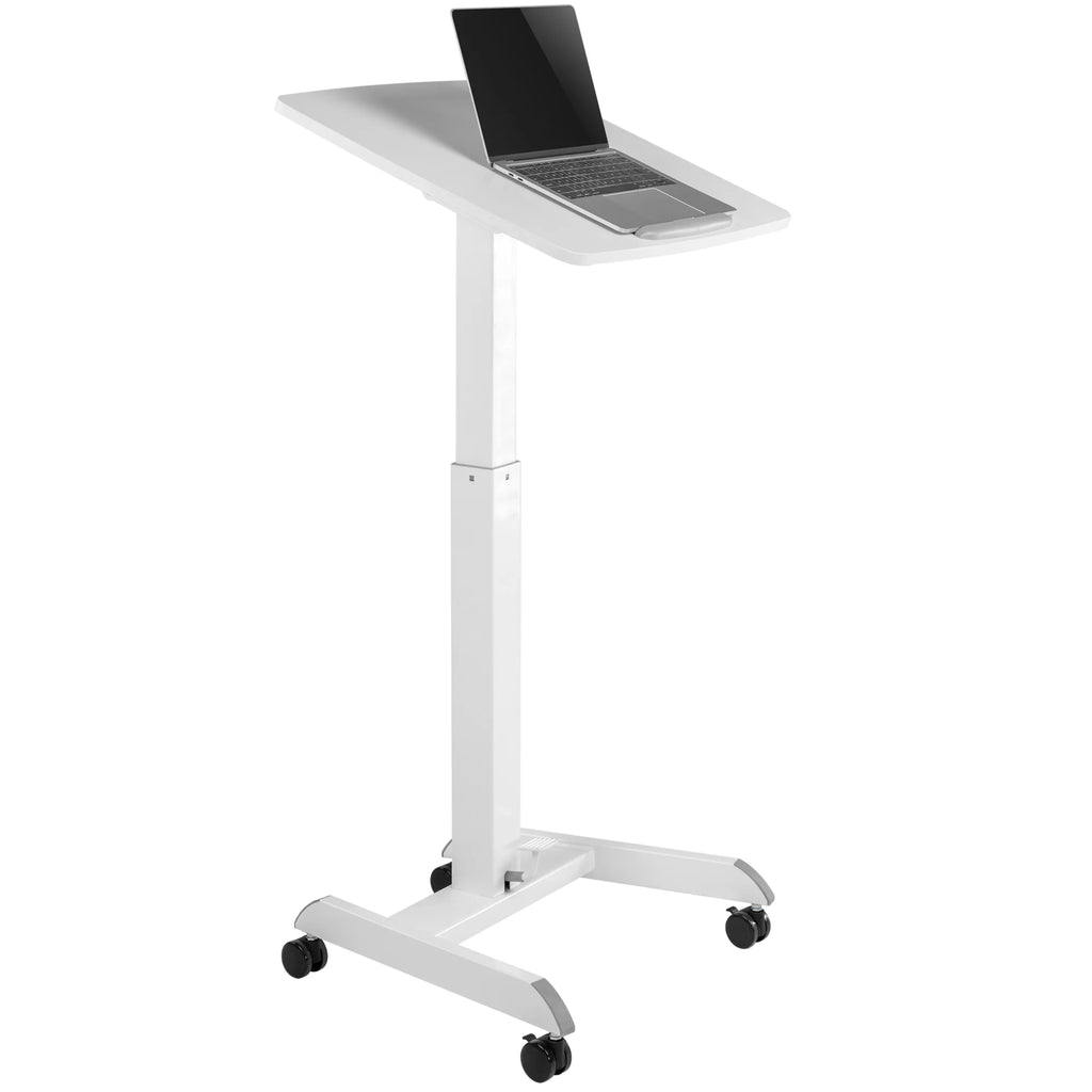 White Multifunctional Mobile Podium with Pneumatic Height Adjustments P369742