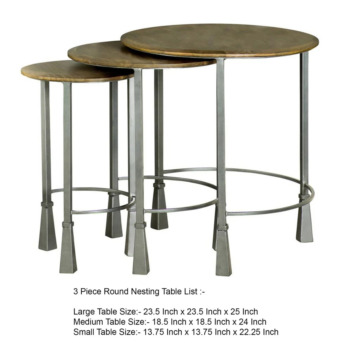 3 Piece Round Nesting End Table Set Gray Iron Legs Mango Brown Wood L528