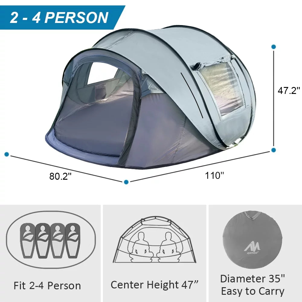 4 Person Waterproof Pop Up Tent with Vestibule L620