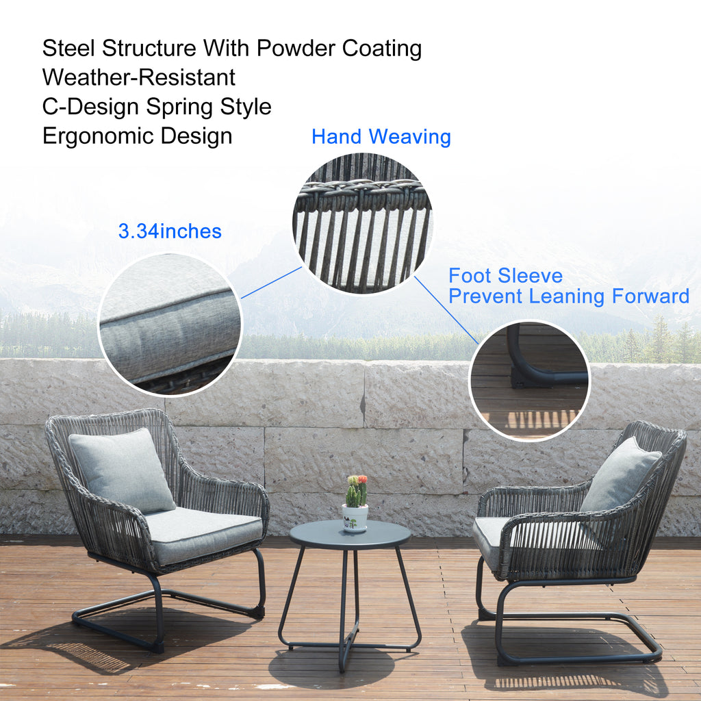 3 Pcs Outdoor Hand-Woven Wicker Spring Sofa Chair Patio Conversation Set N85308