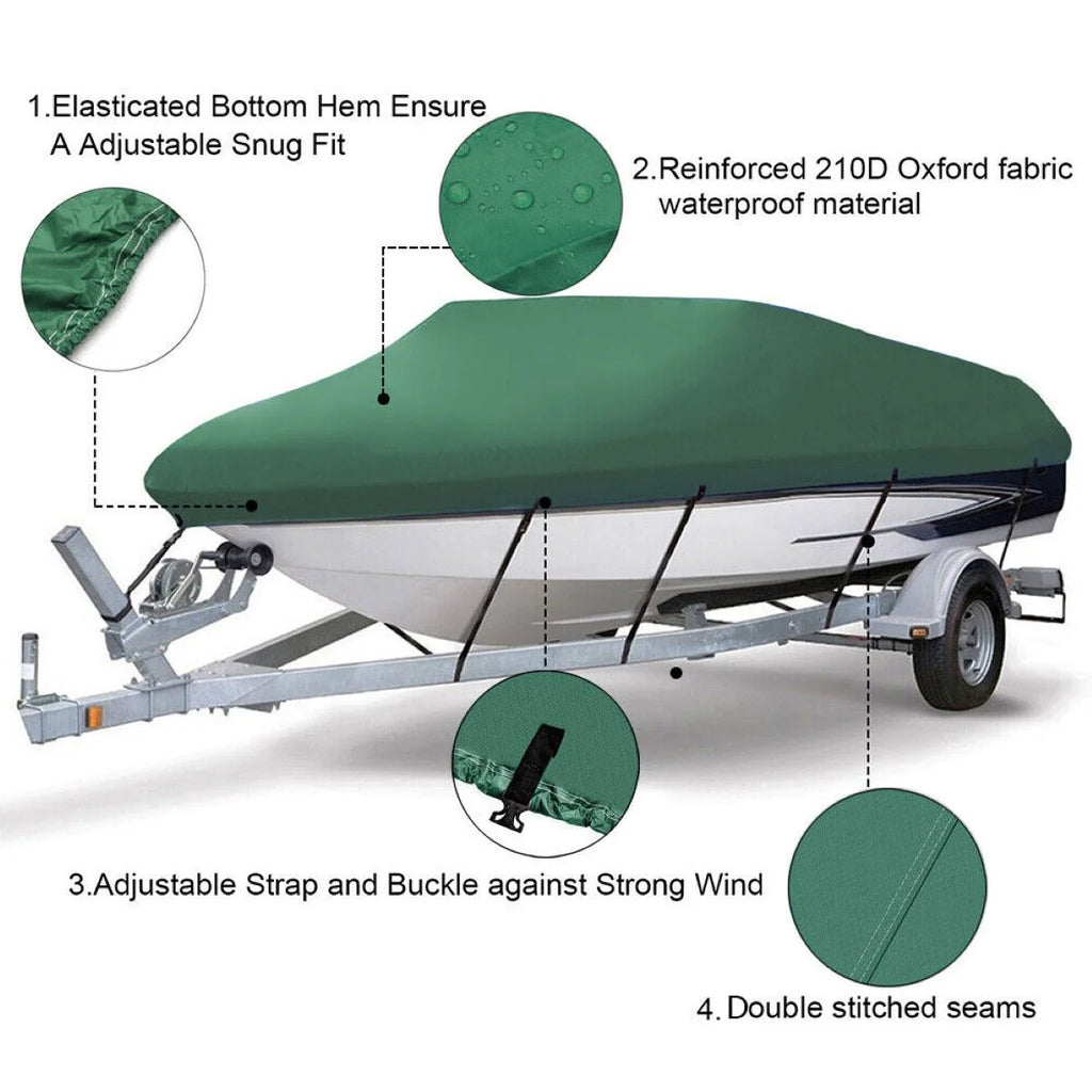 Green Waterproof Heavy Duty Boat Cover 11ft-13ft L451917