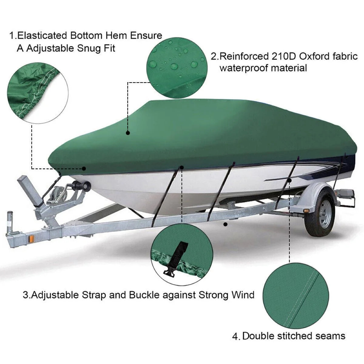 Green Waterproof Heavy Duty Boat Cover 11ft-13ft L451917