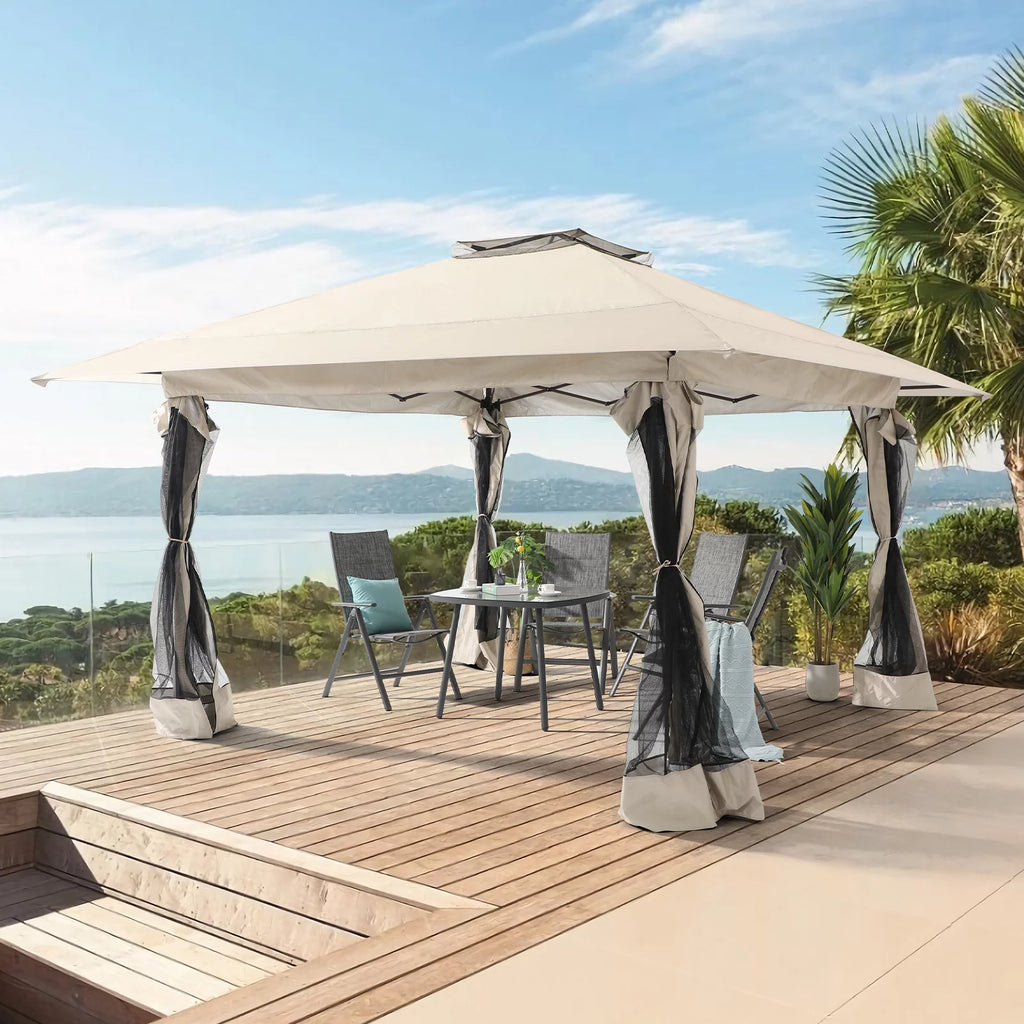 13'x13' Pop Up Gazebo with Netting Walls and Vented Roof Canopy, Beige J915