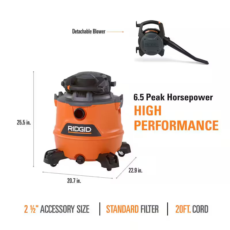 16 Gallon 6.5 Peak HP Wet/Dry Shop Vacuum with Detachable Blower P3738