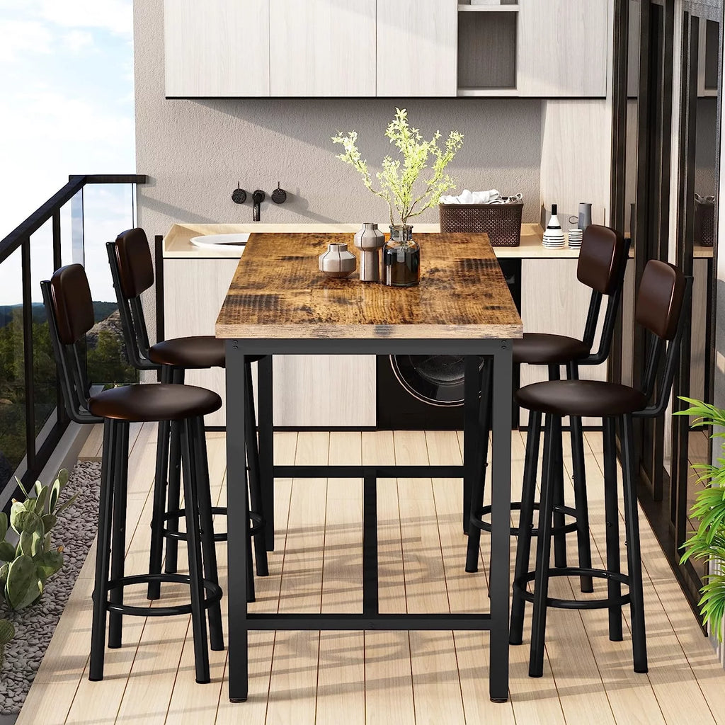 Faux Wooden 5-Piece Table Set with 4 Upholstered Chairs W70869