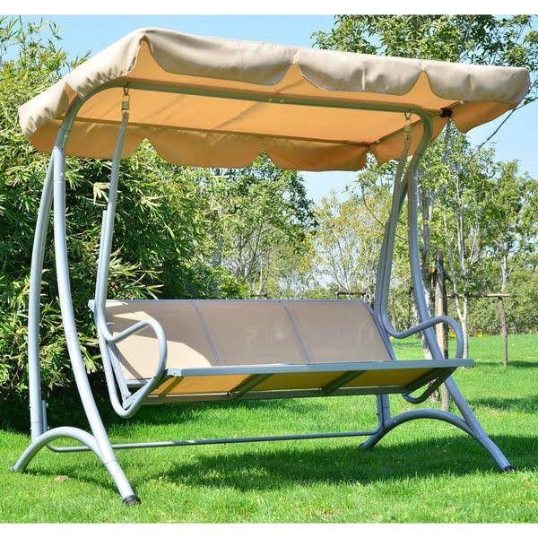 Sand Color 3 Person Outdoor Canopy Swing S1374
