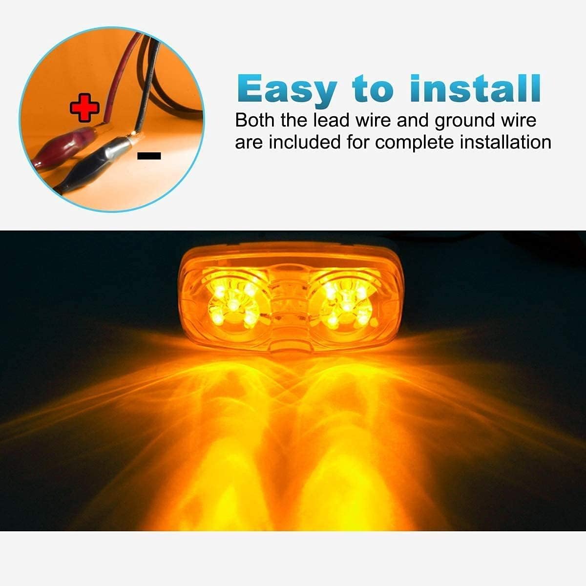 12V LED RV Camper Trailer Tail Light Kit, 5X Amber Double Bullseye LED Side Marker Clearance Lights, Red LED Stop Turn Brake Tail Lights, White Base Pack of 2 A44468